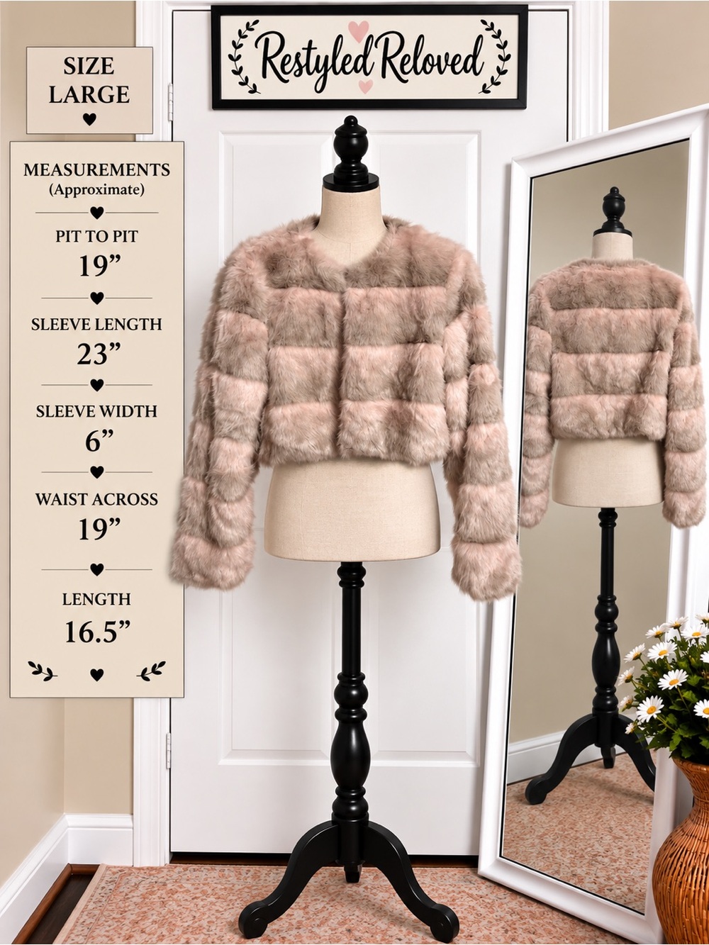 Coat Check Faux Fur Cropped Jacket – Blush/Mauve – Large – Excellent Condition
